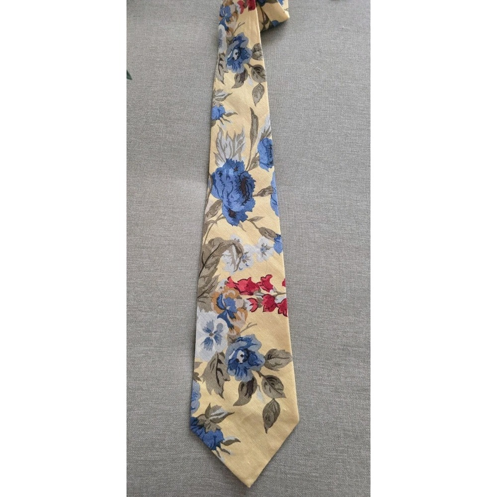 Polo Ralph Lauren Tie Men's Butter Yellow Floral 100% Linen Botanical Hand Made - Picture 4 of 8